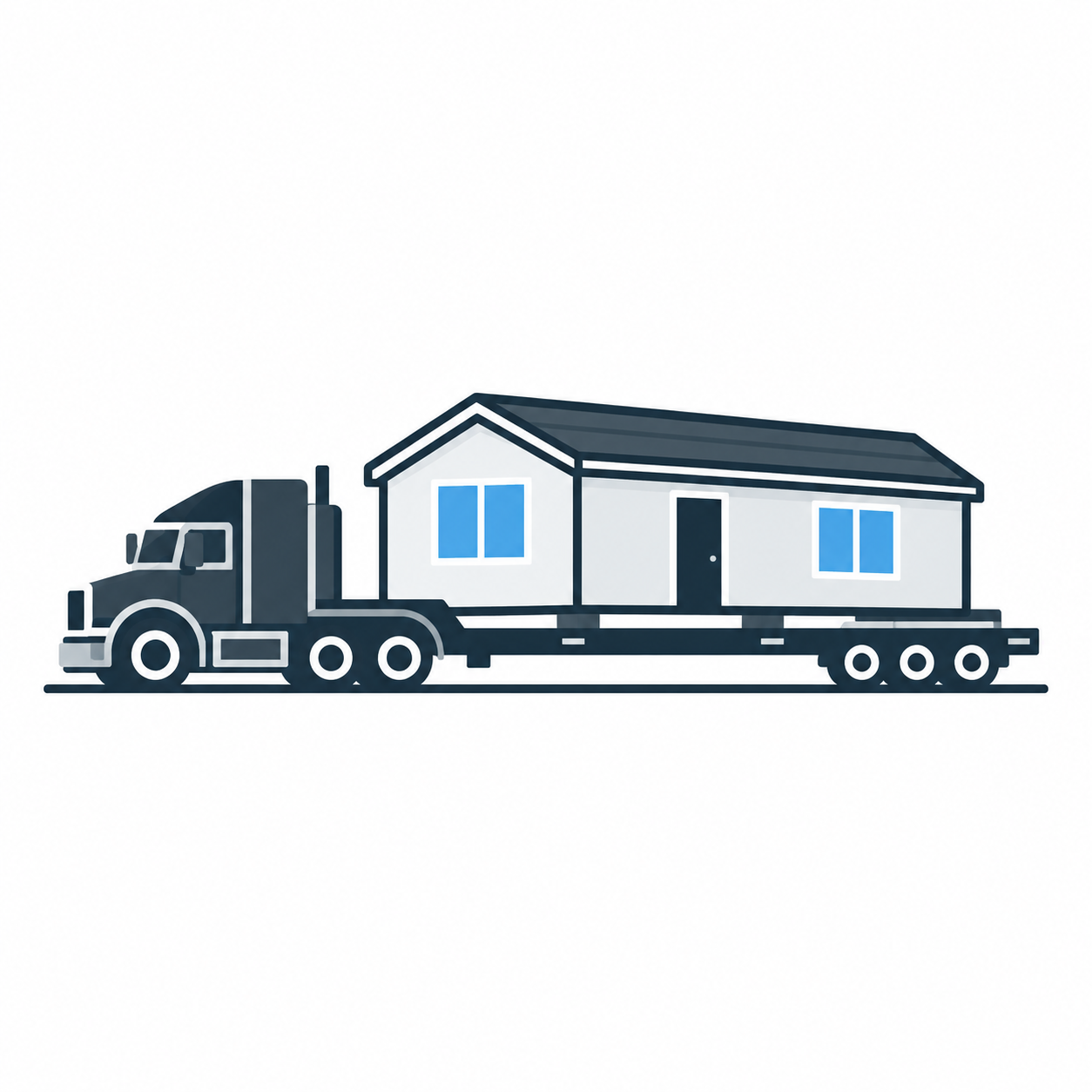 Illustration of a modular home module on a truck being delivered to a Connecticut job site