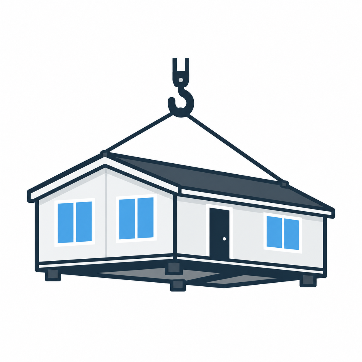 Illustration of a crane lifting a modular home module for a crane set
